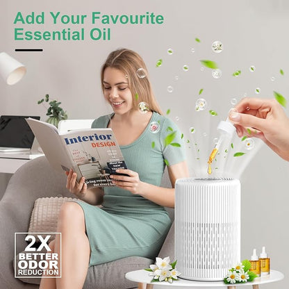 Air Purifiers for Home, FRESHDEW Air Purifier Up to 1300ft² for Smoke Pet Dander Odors with Fragrance Sponge,H13 True HEPA Air Purifier Cleaner with 360° Air Inlet,Sleep Mode for Bedroom (White)