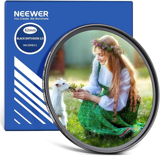 Neewer 62mm Black Diffusion 1/8 Filter Soft Dreamy Cinematic Effect Filter Ultra Slim Water Repellent Scratch Resistant Optical Glass, Multi Nano Coatings for Video/Vlog/Portrait