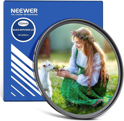 Neewer 62mm Black Diffusion 1/8 Filter Soft Dreamy Cinematic Effect Filter Ultra Slim Water Repellent Scratch Resistant Optical Glass, Multi Nano Coatings for Video/Vlog/Portrait