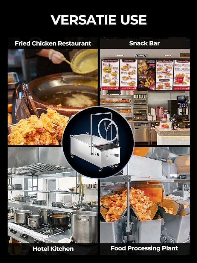 Mobile Fryer Oil Filter Machine, 55L/14.5GAL Fryer Filter Machine, Stainless Steel Commercial Fryer Oil Filter Cart with 8.45GAL/Min 1720RPM, Deep Fryer Oil Filtration for Restaurant Snack Bar 550W