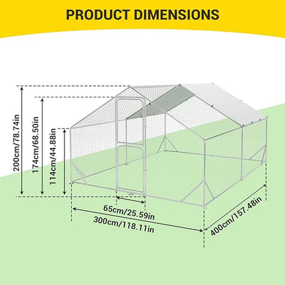 9.8X13.1x6.6FT, Large Walk in Chicken Run Pen Cage, Metal Coop Clearance with Double Door, Chicken Runs for Yard with Cover, Outdoor Cages for Chickens and Range Poultry, Large Chicken Coops