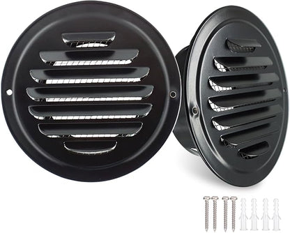 6 Inch Round Air Vent Cover,LouanXpert Stainless Steel Black Soffit Vent Cover Louvered Grille Wall Vent with Built-in Fine Mesh for Garage,House, Flat, Garage (150mm - 2PCS)