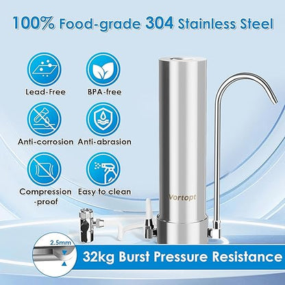 Vortopt F7 Countertop Water Filter System,Rapid Flow,6-8Months or 8000 Gallons Long-Life,5-Stage Filtration- Reduces Chlorine,Heavy Metals,Bad Odors,add Mineral Material-Includes 1 Filter
