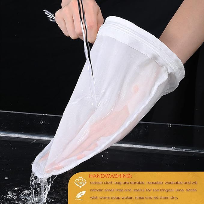 WMKGG Ultra Fine Mesh Strainer Bags, Reusable Mesh Filter Bags with Stainless Steel Handle Frame for Filter NutMilk, Coffee, Milk, Butter, Juices and Fresh Cheese (Large + Small)