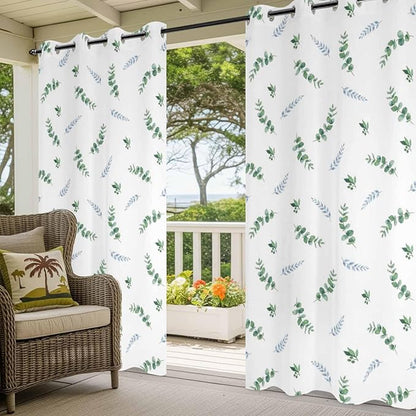 Leaf Outdoor Curtains for Patio Summer Jugal Leaves Pastoral Plant Waterproof Outside Curtains with Grommet Top Weatherproof Curtain for Cabana Pergola Gazebo, 2 Pack, 54" W x 84" L