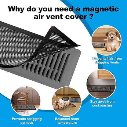 6 PCS Magnetic Vent Covers - 5.5"x12" Magnetic Air Vent Screen - for Floor/Wall/Ceiling Registers - Easy Install, Secure Fit - Durable(Fits Registers 5.5" to 6.5" Wx 12" to13" L)
