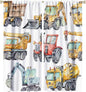 Kids Excavator Curtains, Retro Truck Tractor Machinery Construction Vehicle Crane Digger Mixer Rod Pocket Decorative Windows Curtain for Teens Girls Boys Room 55x63in (30% Blackout)