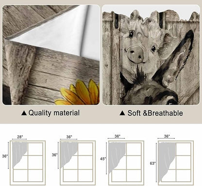 Funny Farm Animals Swag Valances for Windows, Vintage Barn Brown Sunflowers Rod Pocket Kitchen Curtains Valance, Small Window Curtains Swag for Cafe Bathroom Living Room, 2 Panels, 28x36 inch