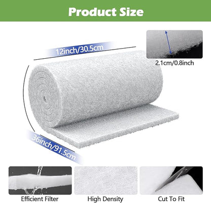 Classic Pond Filter Pad Media 18"x36"x1", 4.5 Ft² White Thicker Reusable Replacement Washable Pad,Fish Pond Filter Material for Koi Outdoor Ponds Aquarium