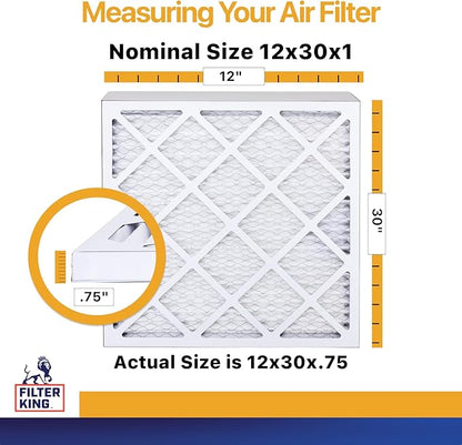 Filter King 12x30x1 Air Filter | 4-PACK | MERV 13 HVAC Pleated A/C Furnace Filters | MADE IN USA | Actual Size: 12 x 30 x .75"