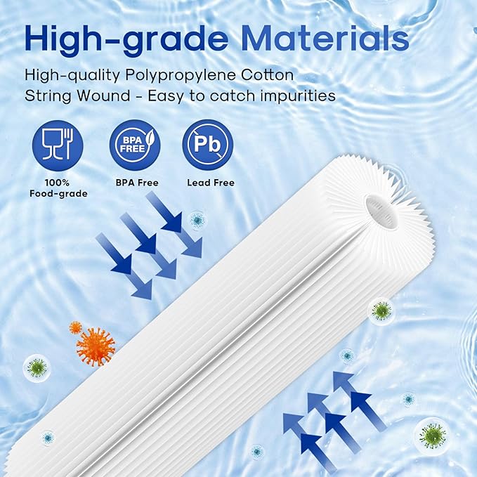 ICEPURE 20 Micron 10" x 2.5" Pleated Sediment Cartridge Replacement Universal Whole House Pre-Filter Compatible with R50, Dupont WFPFC3002, Whirlpool WHKF-WHPL, GE FXWPC, Any 10 inch RO Unit, 4PACK