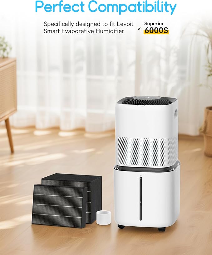 6000S Replacement Filter Kit Compatible with LEVOIT Superior 6000S Smart Evaporative Humidifier (8 Pack Gray Wick Filters and 8 Pack Sponge Filters)