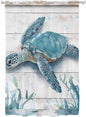 Sheer Curtains 63 Inch Length, Teal Green Sea Turtle Semi Sheer Curtains Light Filtering Window Treatment, Summer Ocean Seaweed Wood Grain Privacy Voile Drapes for Living Room Bedroom 52x63 Inch