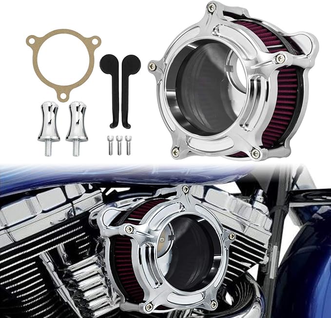HDBUBALUS Motorcycle Air Filter Cleaner Intake Filter System Kit (C-For Touring Trike 08-16, Softail 16-17,Dyna 17)
