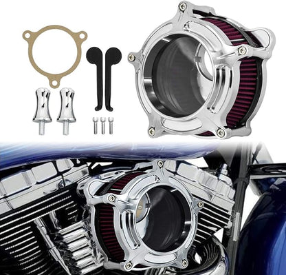 HDBUBALUS Motorcycle Air Filter Cleaner Intake Filter System Kit (C-For Touring Trike 08-16, Softail 16-17,Dyna 17)