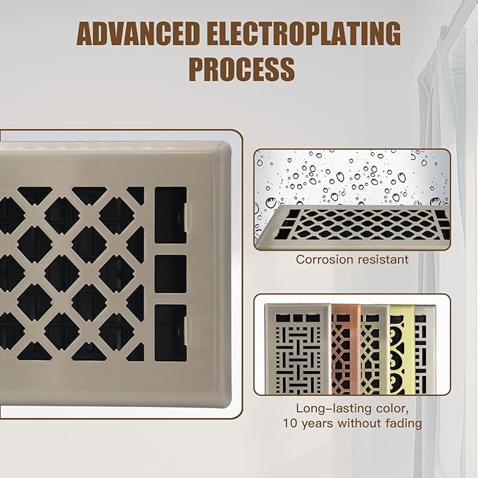 Floor Register AC Vents Brushed Nickel Color 4x10 Inch Air Vents Floor Vents Register Decorative Registers Grilles Air Vents for Floor Baseboard Register Vent