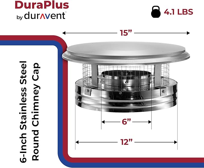DuraVent DuraPlus 15 Inch Triple Wall Stainless Steel Round Chimney Cap with Removable Screws and Spark Arrestor Screen, Silver