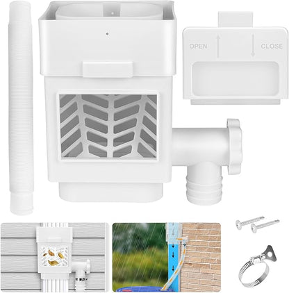 WADEO Rainwater Collection System, Rain Barrel Diverter Kit Fits for 2"x 3" or 3"x 4" Residential Downspouts, Downspout Diverter with Adjustable Valve and Filter, 5FT Hose, White