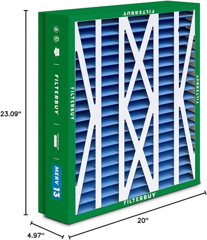 Filterbuy 21x23.5x5 Air Filter MERV 13 Optimal Smoke & Allergy Defense (4-Pack), Pleated HVAC AC Furnace Filters for Trane Perfect Fit & American Standard (Actual Size: 20.00 x 23.09 x 4.97)