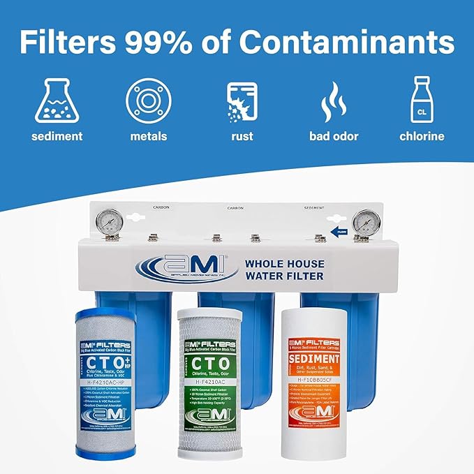 Applied Membranes Inc. 3-Stage Whole-House Water Filter System with 10-Inch Sediment and Carbon-Block Filters