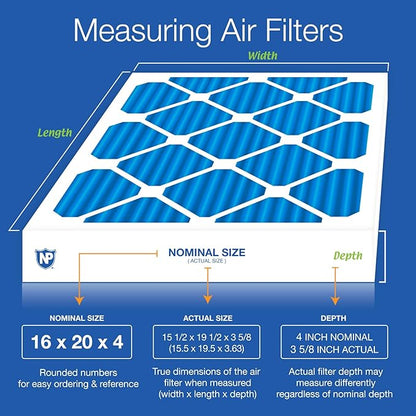 Nordic Pure 16x20x4 (Actual Size: 15 1/2 x 19 1/2 x 3 5/8) Pleated MERV 7 Air Filters 6 Pack