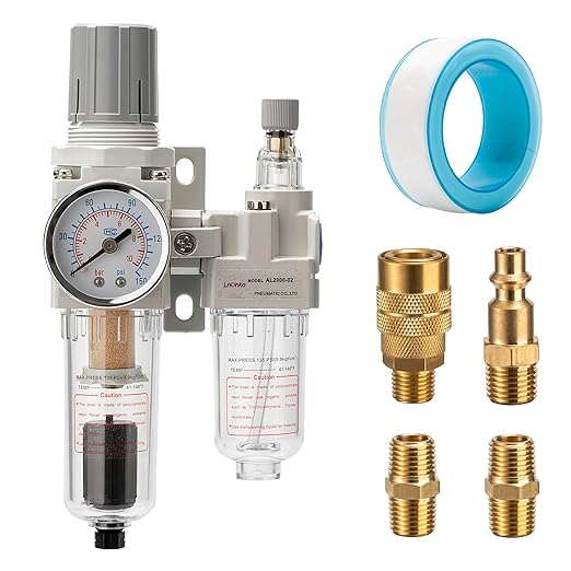 Air Pressure Regulator with Pressure Gauge(0-150PSI),Water Separator for Air Compressor Auto Drain 1/4 NPT Threaded Interface
