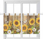 Farmhouse Sunflowers Kitchen Curtains 24 Inch Length, Small Window Curtains Tab Top, Rustic Floral Buttterfly Wood Board Brown Light Filtering Short Window Treatments Tier Drapes 27.5"x24" 2 Panel