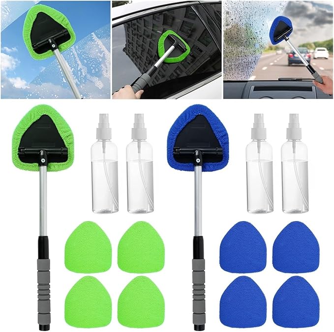 Compatible for Window Scraping Mist Eliminator Microfiber Car Cleaner Telescopic Windshield Cleaning Tools Auto Accessories(Blue)