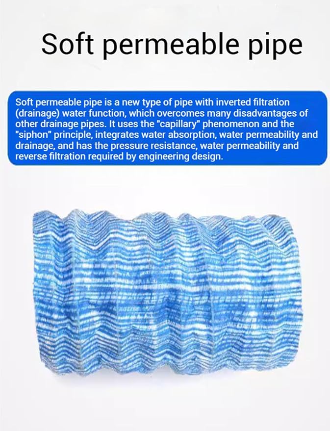 French Drain Pipe 3in Dia, 35m Perforated Fabric Drainage Solution for Lawn, Landscape, Yard, Sidewalk, Construction Sites - Soft Infiltration for Effective Water Management