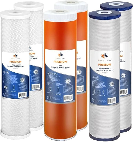 Aquaboon 5 Micron 20 x 4.5 Anti-Scale, KDF, CTO Filter Replacements Set NSF Certified House Water Filters Cartridges for 3-Stage Water Filter System 2 Pack
