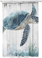 Sheer Curtains 72 Inches Long, Sea Turtle Teal Blue Semi Sheer Curtains Light Filtering Window Treatment, Summer Coastal Ocean Wood Grain Privacy Voile Drapes for Living Room Bedroom 52x72 Inch