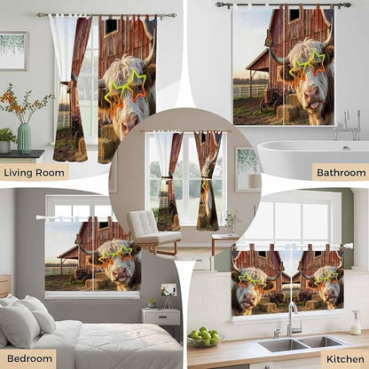 Farm Yaks Living Room Curtains 96 Inch Length, Window Curtains Tab Top, Farmhouse Barn Funny Animals Butterfly Light Filtering Window Treatments Drapes 52"x96" 2 Panel