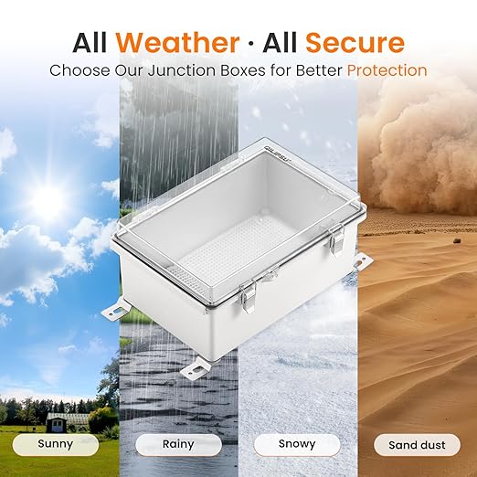 QILIPSU Waterproof Junction Box IP67 Outdoor Plastic Electrical Project Enclosure Weatherproof with Mounting Plate, Wall Brackets, Hinged Clear Cover 11.2"x7.7"x5.1" CC