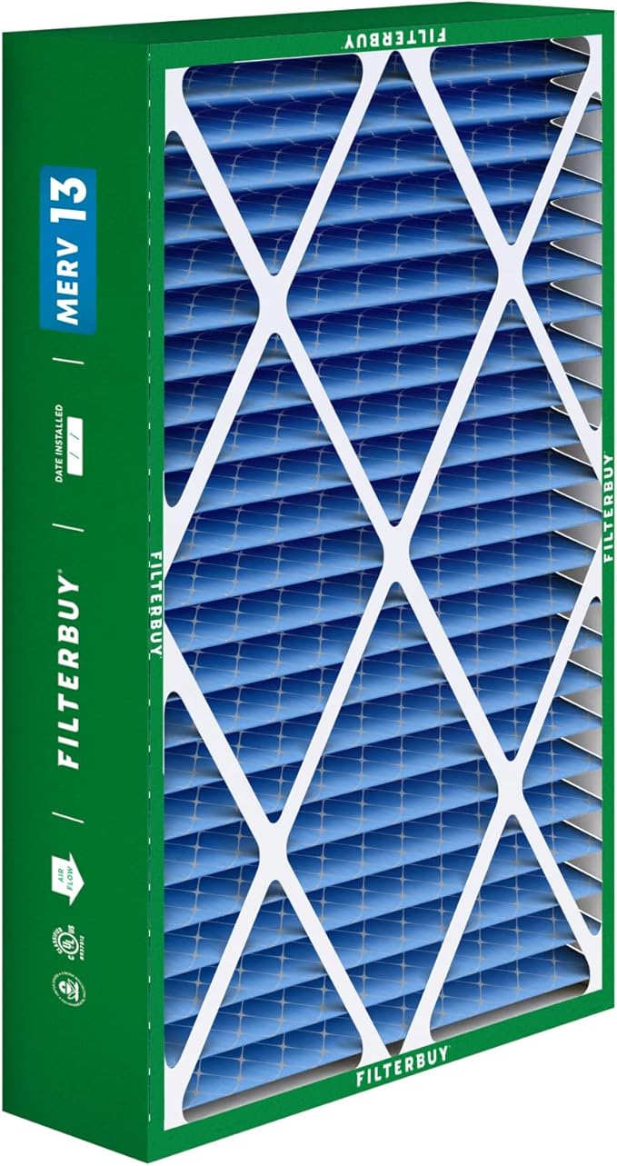 Filterbuy 16x25x5 Air Filter MERV 13 Optimal Smoke & Allergy Defense (2-Pack), Pleated HVAC AC Furnace Filters for Amana, Coleman, Goodman, Maytag, York, and More (Actual Size: 15.38 x 25.50 x 5.25)