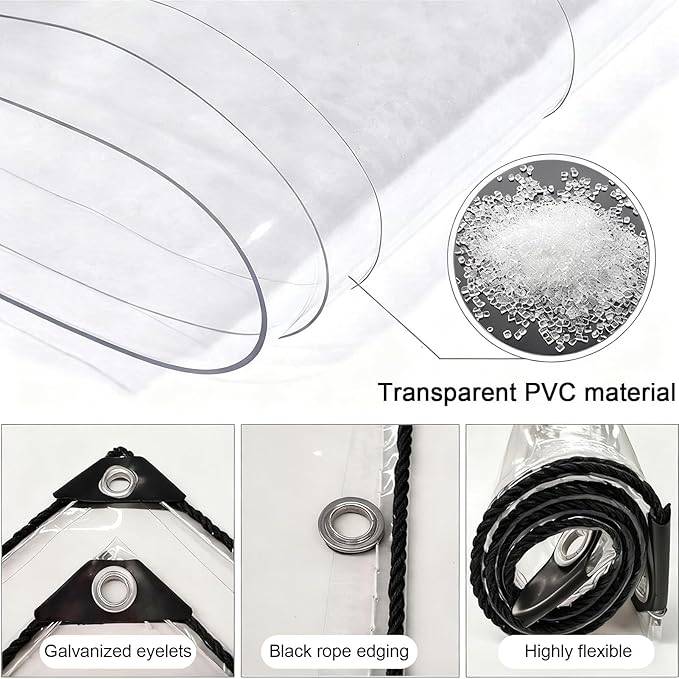 Transparent Tarpaulin Side Panels, Outdoor Clear Tarp Curtains with Zipper Door, Curtain Patio Enclosure for Pergola Porch Carport Canopies(2.5x2.5m)