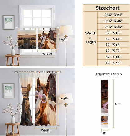 Farm Horses Living Room Curtains 84 Inch Length, Window Curtains Tab Top, Farmhouse Barn Funny Animals Butterfly Light Filtering Window Treatments Drapes 42"x84" 2 Panel