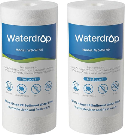 Waterdrop Whole House Sediment Water Filter, 10" x 4.5", Replacement for Pentair Pentek DGD-5005, GE® GXWH40L, GXWH35F, Culligan® RFC-BBSA, 3M® Aqua-Pure® AP810, 5 Micron, Pack of 2