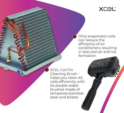 XCEL Advanced HVAC Coil Cleaning Fin Brush for AC Evaporator and Condenser Coils – HVAC Coil Cleaner | Stainless Steel Pins - Improve HVAC Efficiency, Easy AC Maintenance - Double Sided