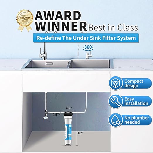 Water Filter for Sink with Faucet, Reduce Heavy Metals/Chlorine/PFAS/PFOA/PFOS/Odor/Sediment, NSF/ANSI 42&53 Improve Taste, EZ Change Life Indication Mineral pH+ Under Sink Water Filter -Jumbo