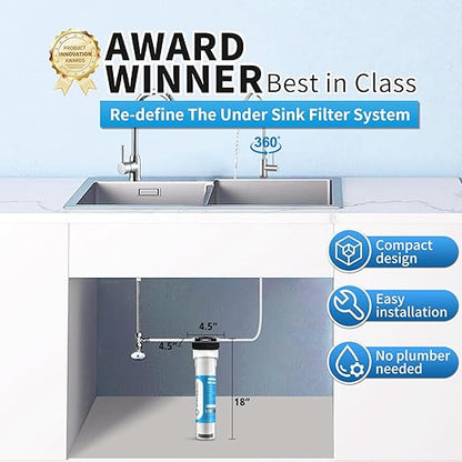 Water Filter for Sink with Faucet, Reduce Heavy Metals/Chlorine/PFAS/PFOA/PFOS/Odor/Sediment, NSF/ANSI 42&53 Improve Taste, EZ Change Life Indication Mineral pH+ Under Sink Water Filter -Jumbo