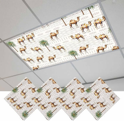 Fluorescent Light Covers for Ceiling Lights Desert Camel Magnetic Light Filters 4 Pack 4x2 ft Bohemian Southwest Date Trees Ceiling Lights Cover for Classroom Office School Home Drop Lamp Decor
