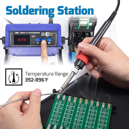 WEP 948DQ-III Fume Extractor Double Filtering with 110W Soldering Iron Station 2-in-1 Solder Smoke Absorber, with PID Control, ℉/℃, Sleep Mode, Tip Cleaner, 3 Soldering Tips, 35g Solder