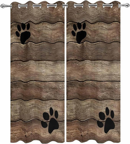 Wood Grain Outdoor Curtains for Patio Claws Animals Wooden Brown Vintage Waterproof Outside Curtains with Grommet Top Weatherproof Curtain for Cabana Pergola Gazebo, 2 Pack, 54" W x 84" L