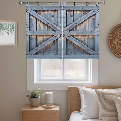Farmhouse Wood Grain Kitchen Curtains 45 Inch Length, Short Cafe Window Curtains Tab Top, Vintage Country Barn Gate Textured Light Filtering Window Treatments Tier Drapes 27.5"x45" 2 Panel