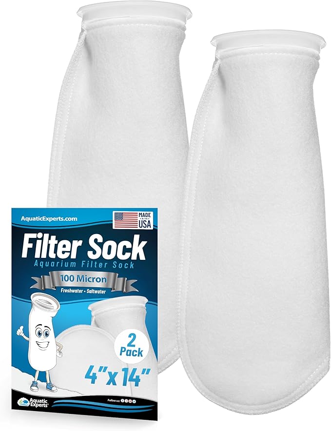 Aquatic Experts 4 inch Ring 100 Micron Felt Filter Sock - Filter Socks for Saltwater Aquarium, Sump Filter Sock, Freshwater Aquarium Socks, Reef Filter Sock (4"x14", 2 Pack)