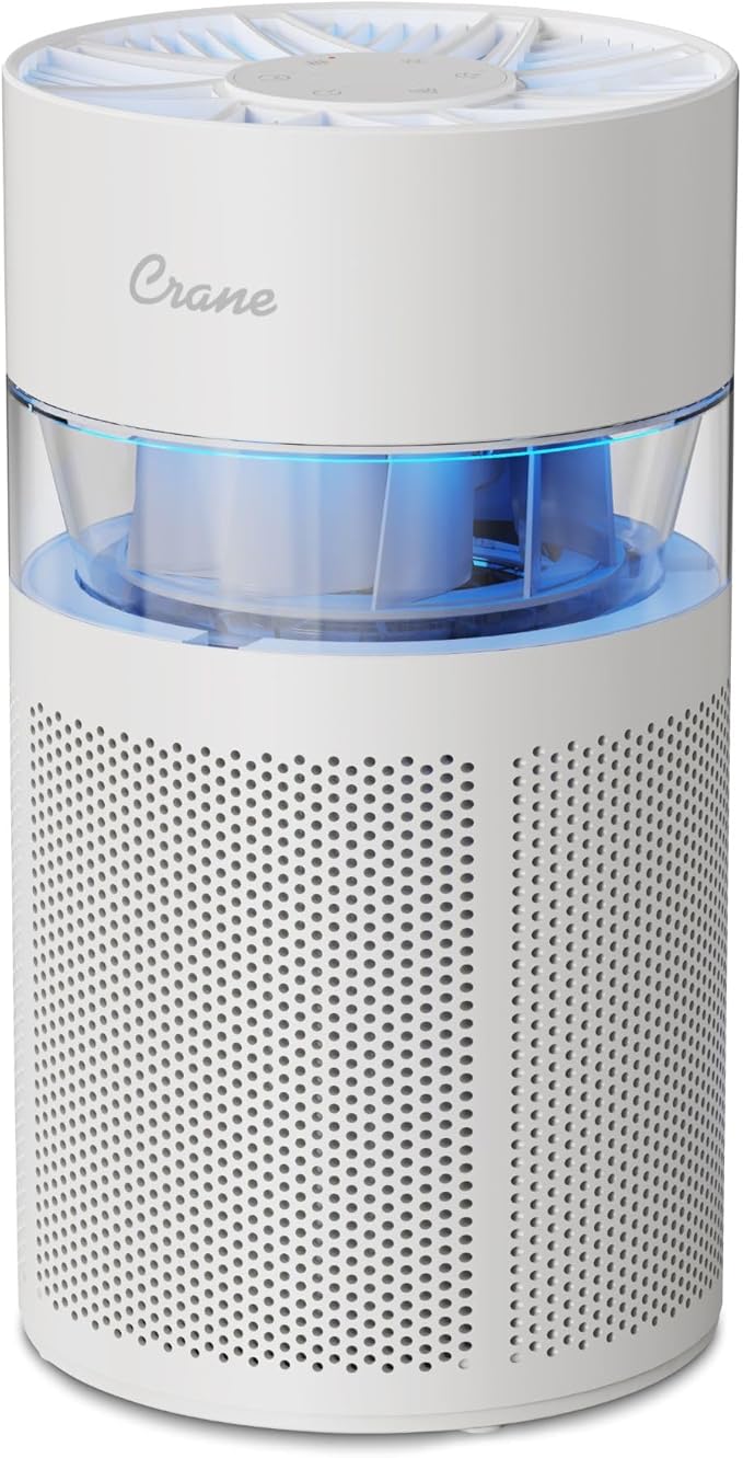 Crane True HEPA Air Purifier with Ambient Night Light and Aroma Tray, Covers Up to 200 sq ft, Quiet Air Cleaner for Bedroom, Nursery, Dorm, or Office, Removes Dust, Pollen, Smoke, and Pet Dander