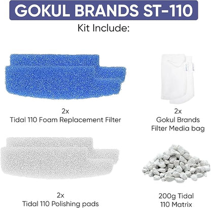 Tidal 110 Filter Maintenance and Replacement Filter Media Kit, Including Gokul Brands Aquarium Filter Media Bags (Tidal 110 Polishing Pads, Foam Filter Sponge, Matrix bio Media)