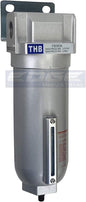 HEAVY DUTY INDUSTRIAL RATED HIGH FLOW PARTICULATE FILTER, IN-LINE WATER TRAP FOR COMPRESSED AIR LINE SYSTEMS, 5 MICRON WITH METAL BOWL AND AUTO DRAIN (3/4" NPT, 11oz)