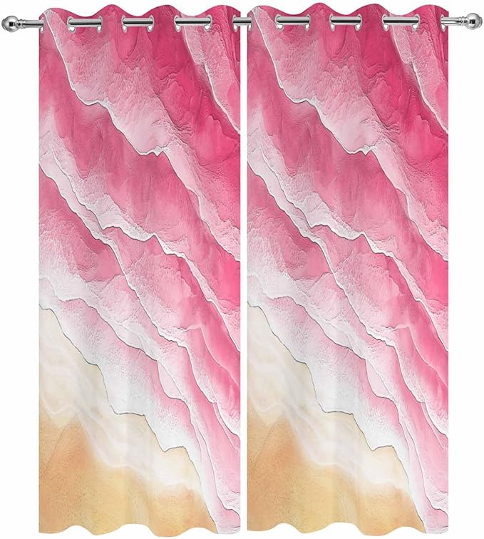 Ocean Outdoor Curtains for Patio Beach Waves Watercolor Abstract Gradient Pink Waterproof Outside Curtains with Grommet Top Weatherproof Curtain for Cabana Pergola Gazebo, 2 Pack, 54" W x 108" L