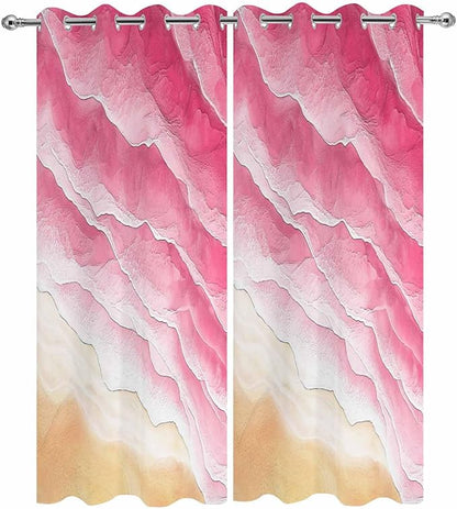 Ocean Outdoor Curtains for Patio Beach Waves Watercolor Abstract Gradient Pink Waterproof Outside Curtains with Grommet Top Weatherproof Curtain for Cabana Pergola Gazebo, 2 Pack, 54" W x 84" L